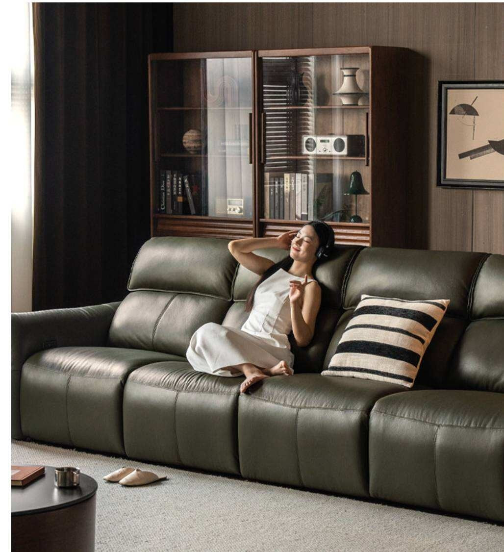 Black walnut solid wood Top Grain Genuine Leather Zero Wall Power Reclining Sofa