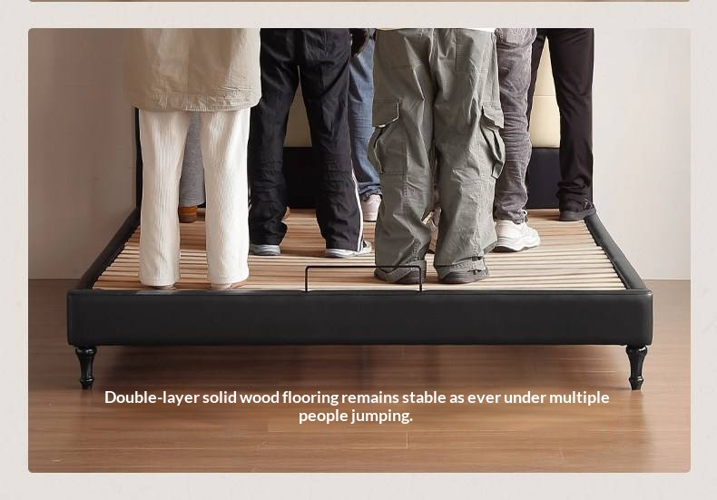 Luxury Genuine Leather Soft Headboard Bed, American Style Riveted Bed