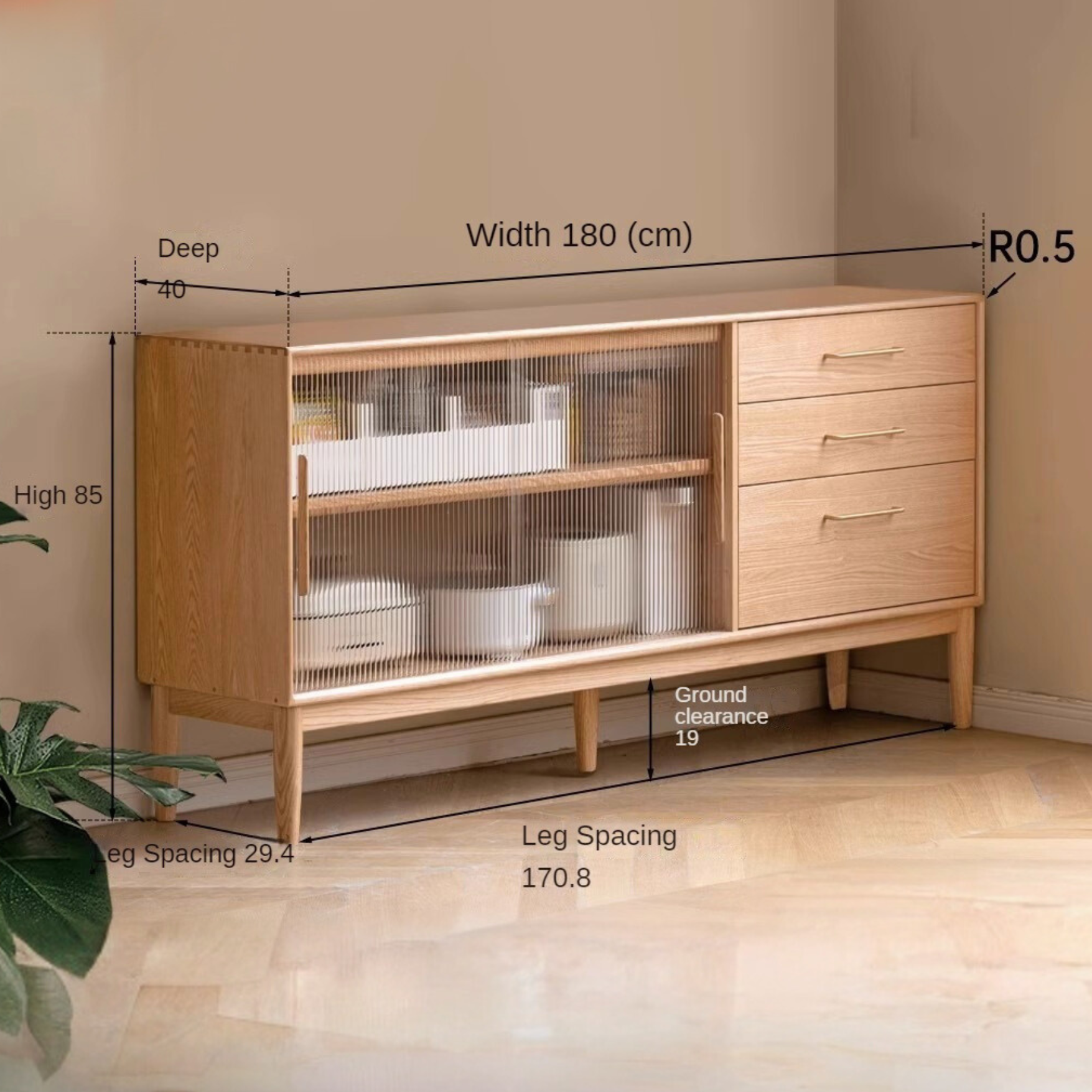 Oak Solid Wood Modern Multifunctional Sideboard,