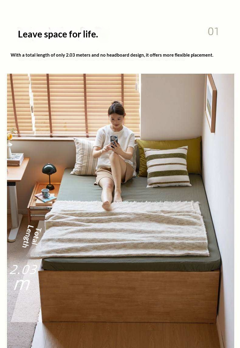 Rubberwood Solid Wood Low Platform Storage Bed with Side Drawers