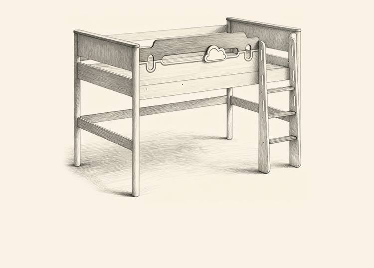 Rubberwood Solid Wood Children's Loft Bed with Under-Bed Cabinets