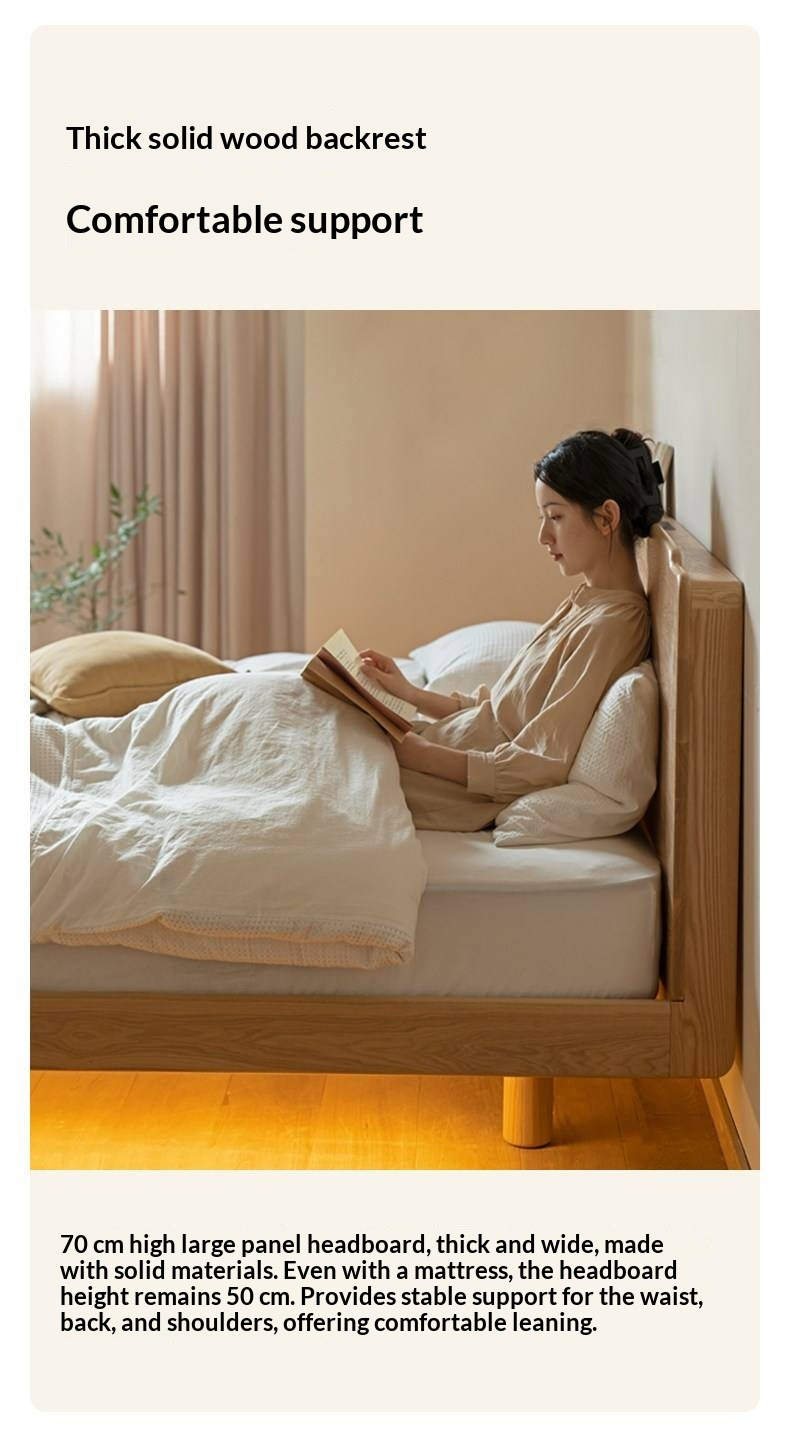 Ash Solid Wood Floating Bed — Large Slab, Simple Modern Design