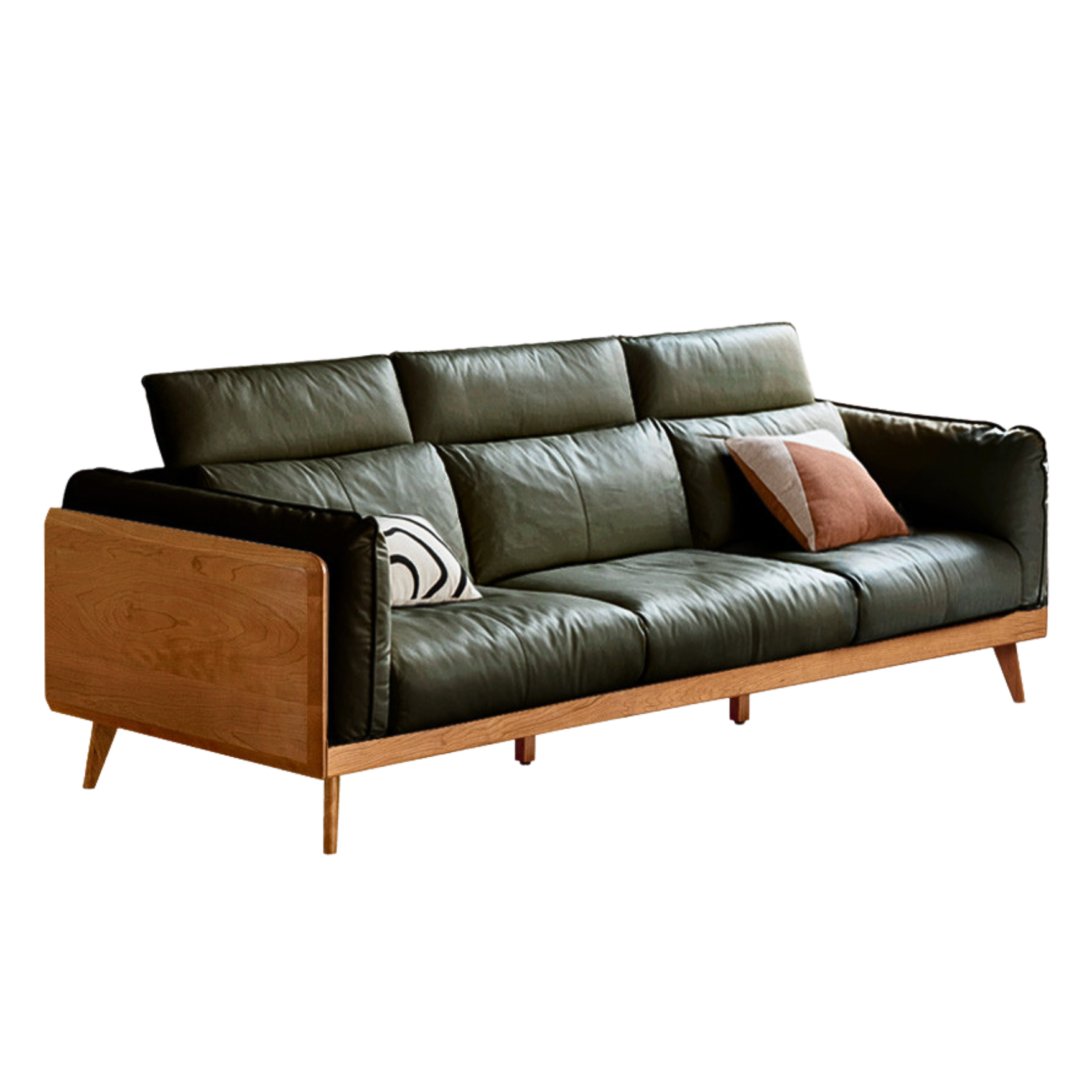 Cherry Wood Black Label  Leather Down Sofa