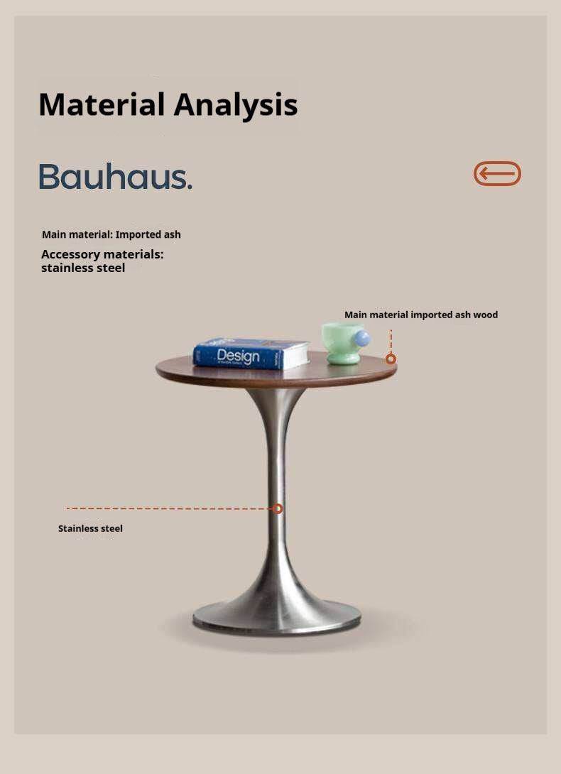 Ash Solid Wood Round Side Table, Bauhaus Style