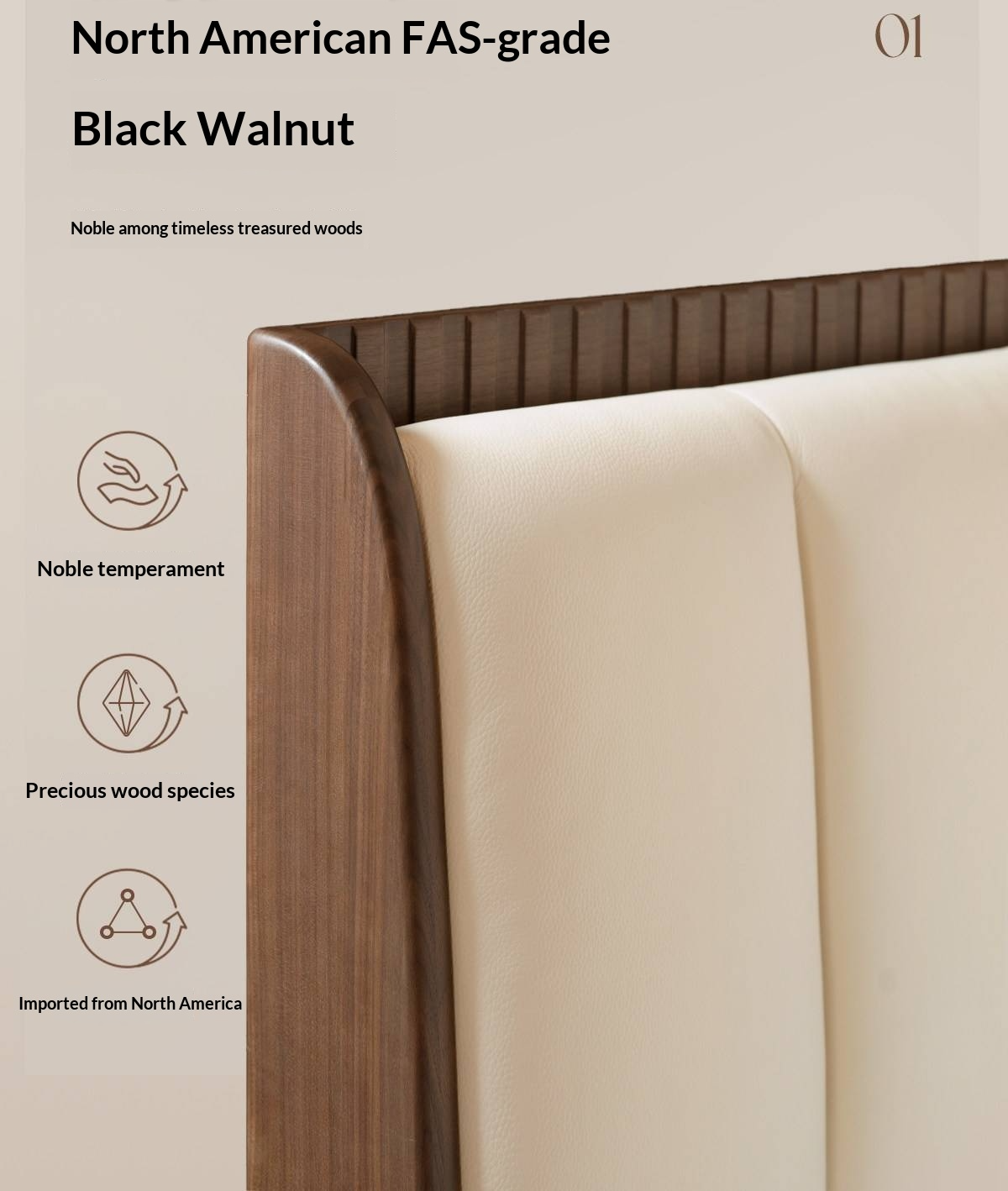 Black Walnut, Golden Sandalwood Solid Wood Genuine Leather Extra Tall Vertical Channel Tufted Platform Bed