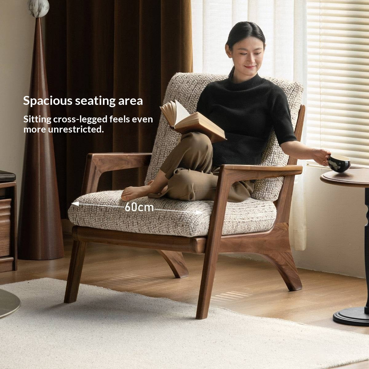 2 pcs -Black Walnut, Oak Solid Wood Lounge Armchair with Angled Frame and Open Armrests