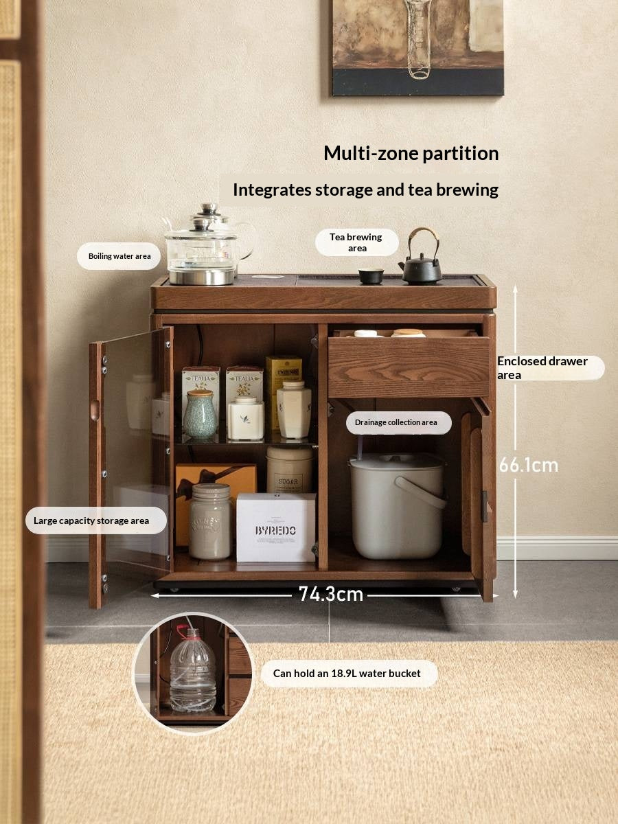 Ash Solid Wood Mobile Tea Cabinet Kettle Integrated