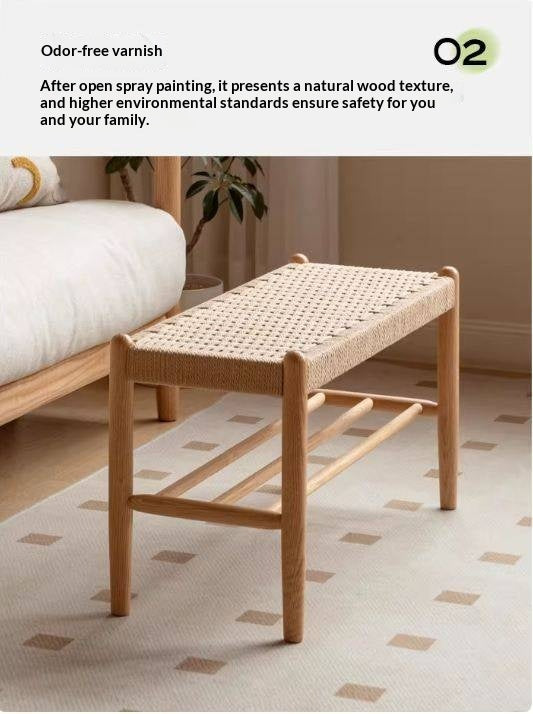 Oak Solid Wood Modern Rope Shoe Bench