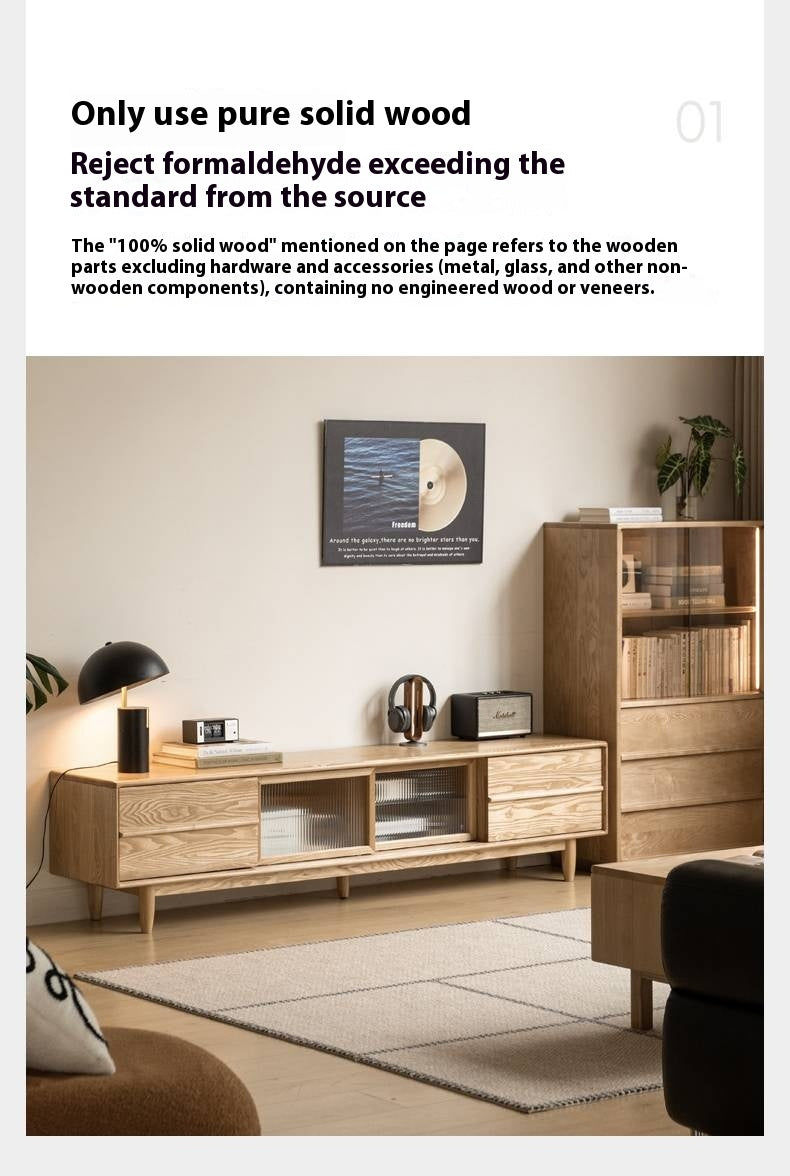 Ash Solid Wood Modern Log Style TV Cabinet