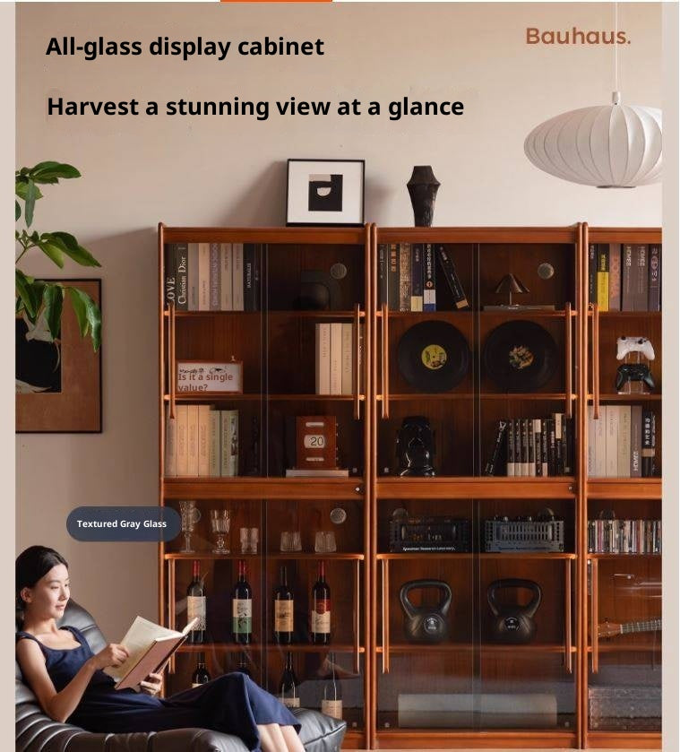 Poplar Solid Wood Vintage Style Glass Bookcase