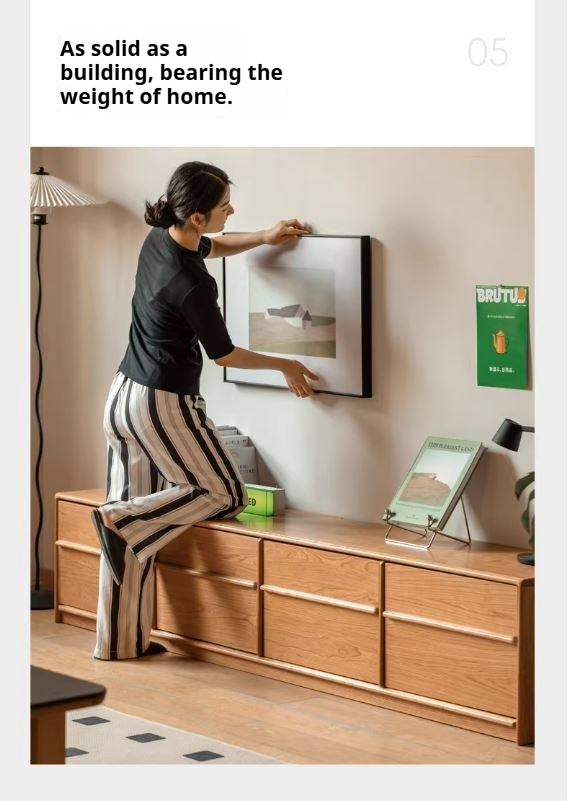 Сherry Solid Wood Modern Floor Storage Locker TV Cabinet.