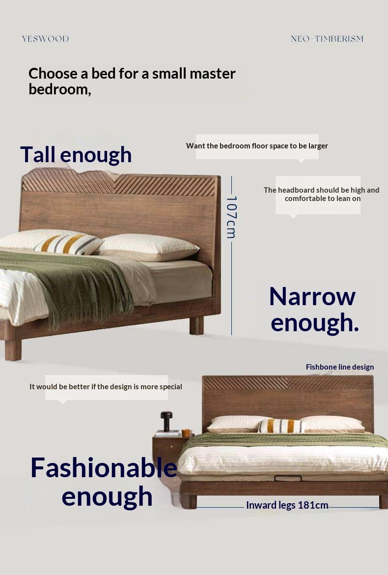Black Walnut Solid Wood Platform Bed with Grooved Panel Headboard Accent
