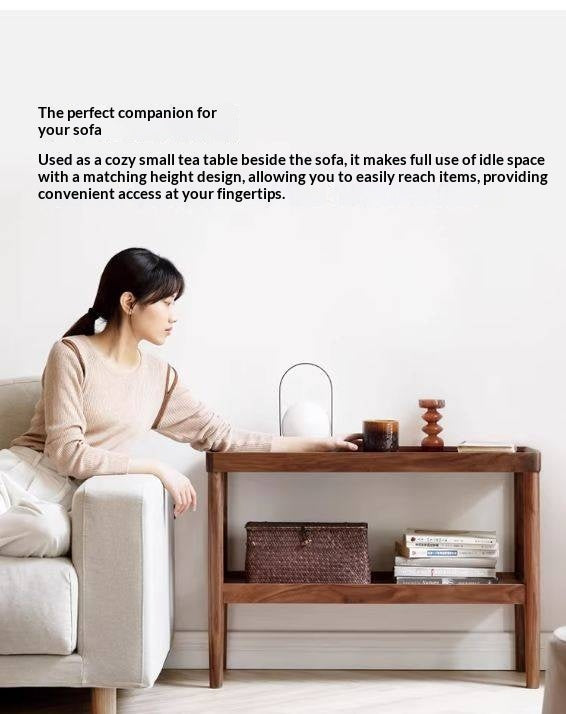 Black Walnut Solid Wood Side Table, Double Layer Storage Shelf