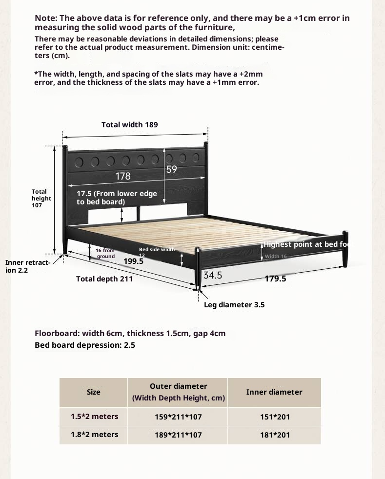 Ash Solid Wood Bed Vintage Style