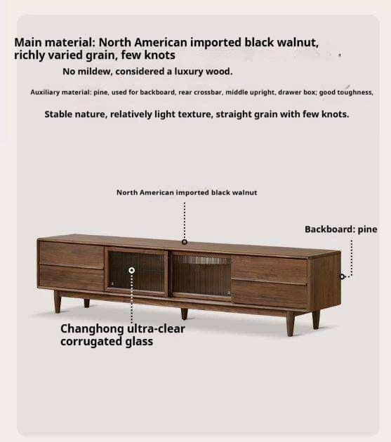 Black Walnut, Ash Solid Wood, Solid Longan Hardwood TV Cabinet with Sliding Door Storage
