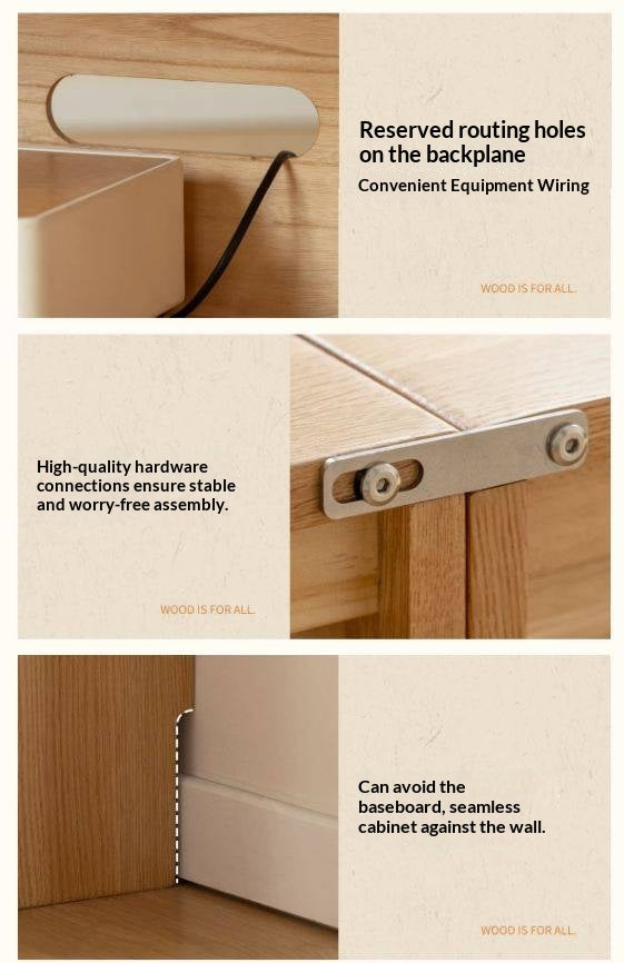Oak Solid Wood Modular TV Cabinet System with Two-Tone Sliding Doors