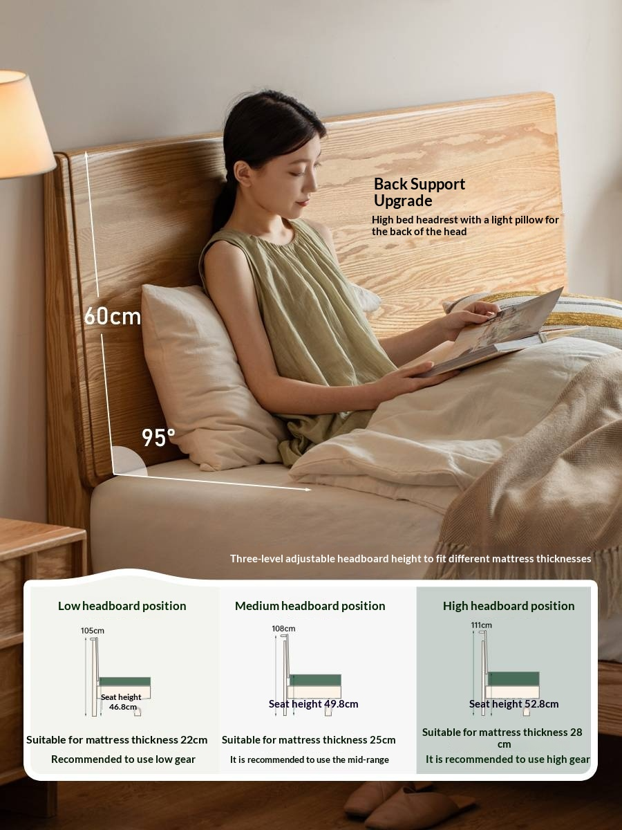 Oak Solid Wood Bed Modern Minimalist Large Bed