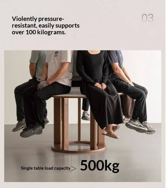 Ash Solid Wood Rock Plate Dining Table with Rotary Wheel