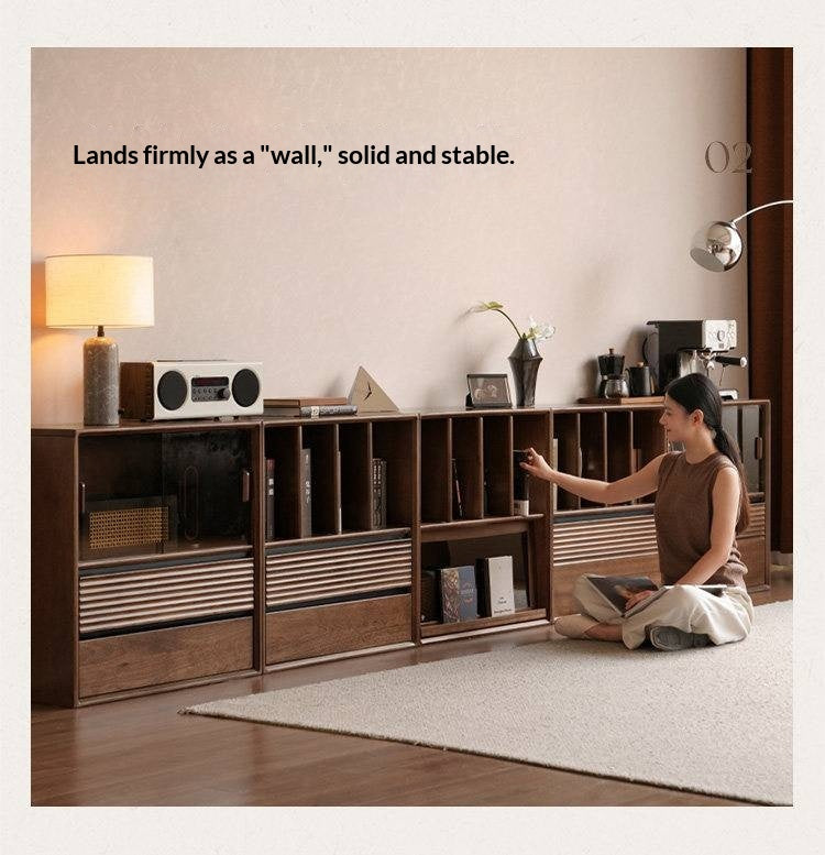 Golden Sandalwood Solid Wood Wall-Mounted Bookcase with Free Combination Grid Design