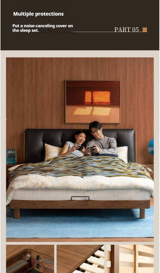 Black Walnut, Rubberwood Solid Wood Leather Upholstered Platform Bed with Vertical Channel Tufted Headboard