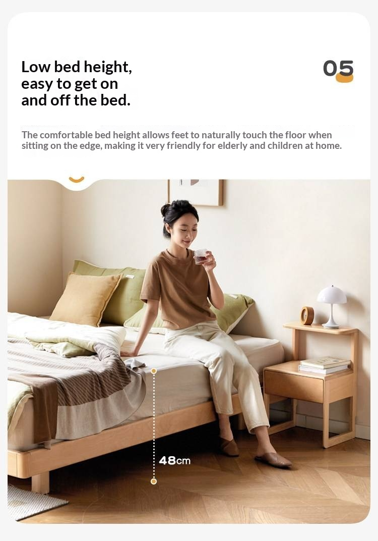 Beech Solid Wood Modern Minimalist Floating Platform Bed — Headboard-Free