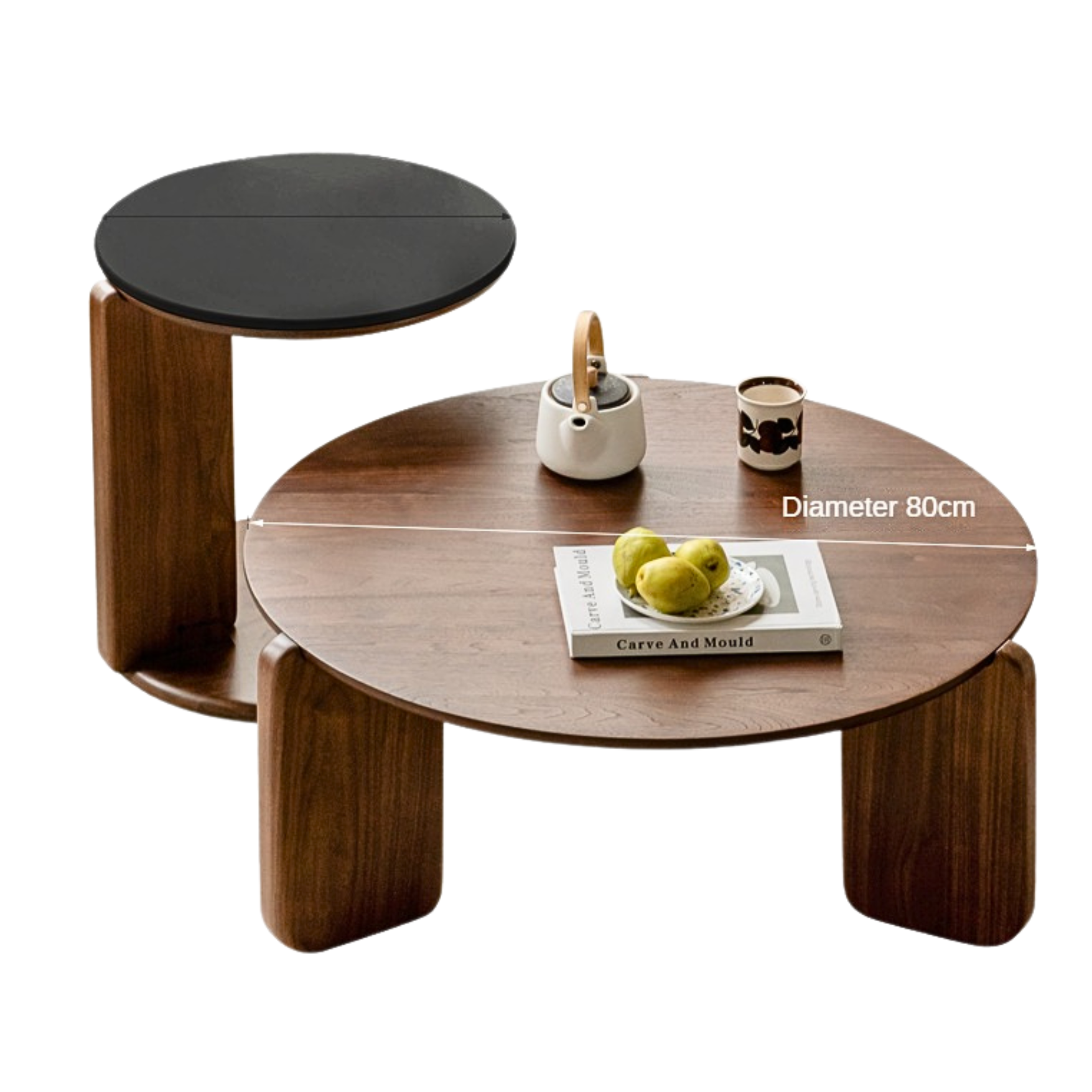 Black walnut solid wood slate round tea coffee table: