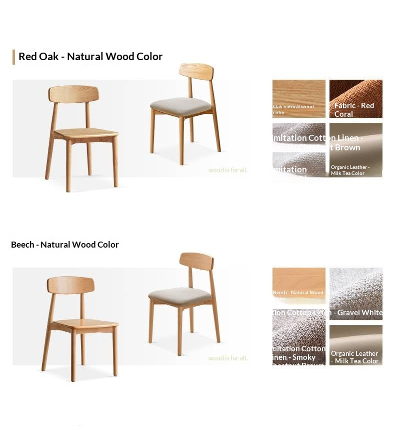 4 pcs set - Black Walnut, White Ash, Ach, Oak, Cherry, Solid RubberWood Dining Chair