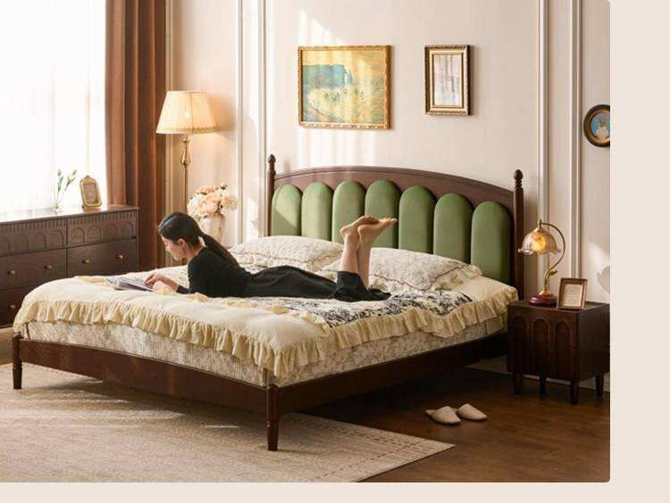 Ash Solid Wood Arched Channel Tufted Platform Bed with Turned Posts