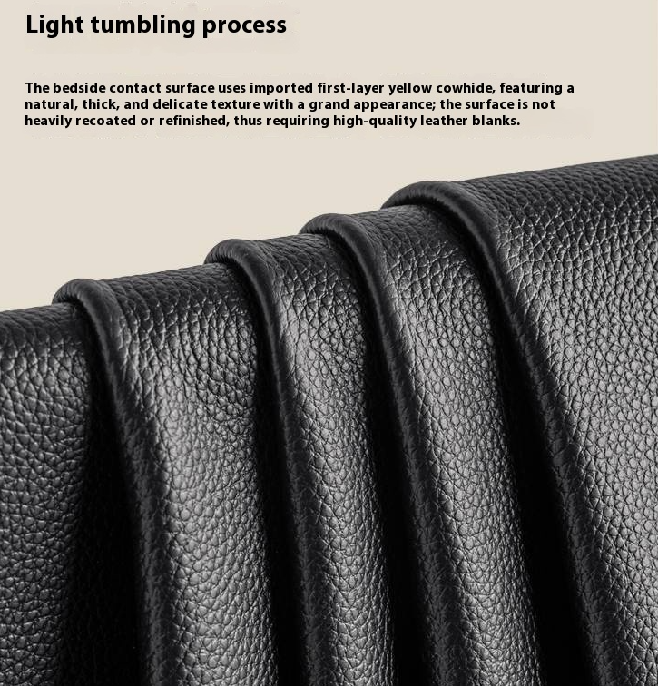 Genuine Leather Italian Style Light Luxury Black Bed