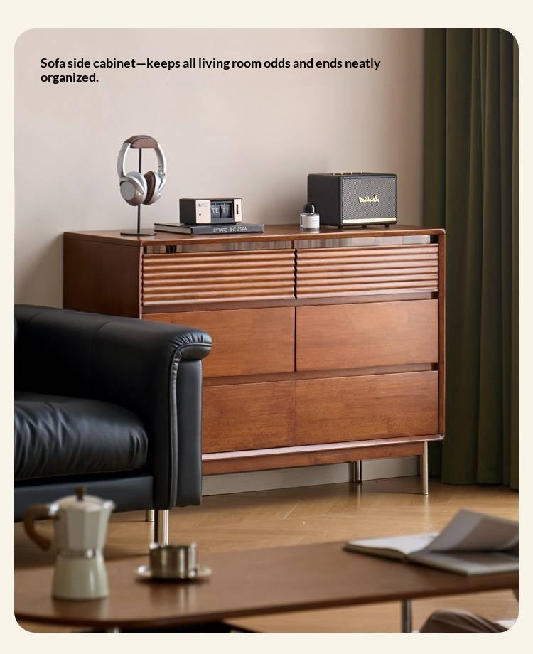 Rubberwood Solid 6-Drawer Dresser, Mid Century Bedroom Storage Cabinet