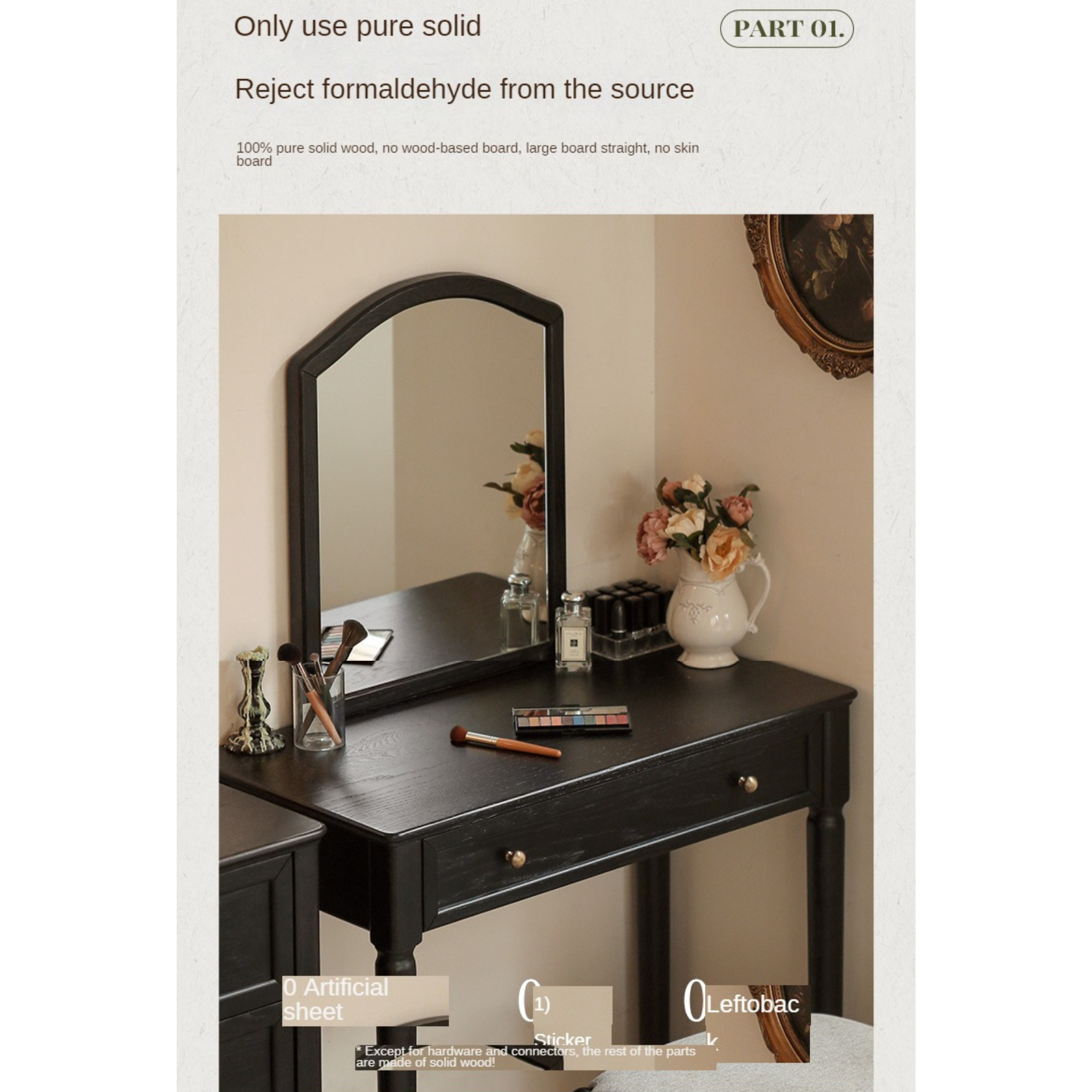 Oak Solid Wood American Retro Dressing Table :