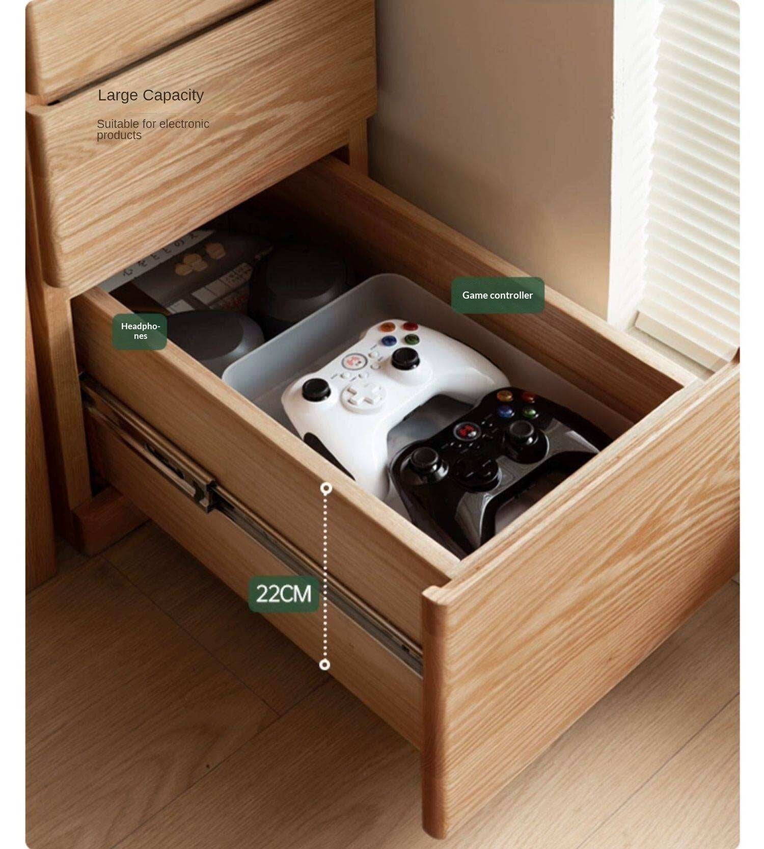 Oak Solid Wood, Solid Rubberwood Bookcase, Floor-Standing Storage Cabinet
