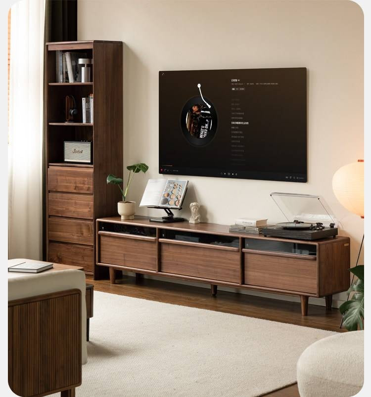 Black Walnut Solid Wood Modern TV Cabinet Locker Integrated.
