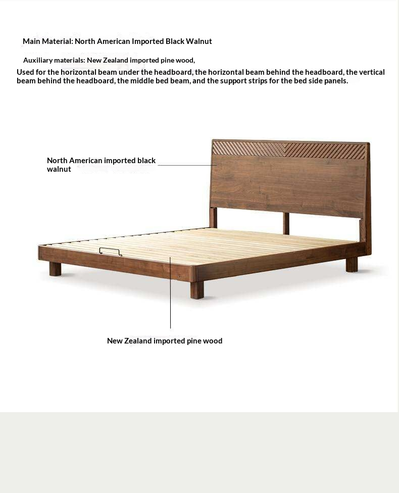 Black Walnut Solid Wood Platform Bed with Grooved Panel Headboard Accent