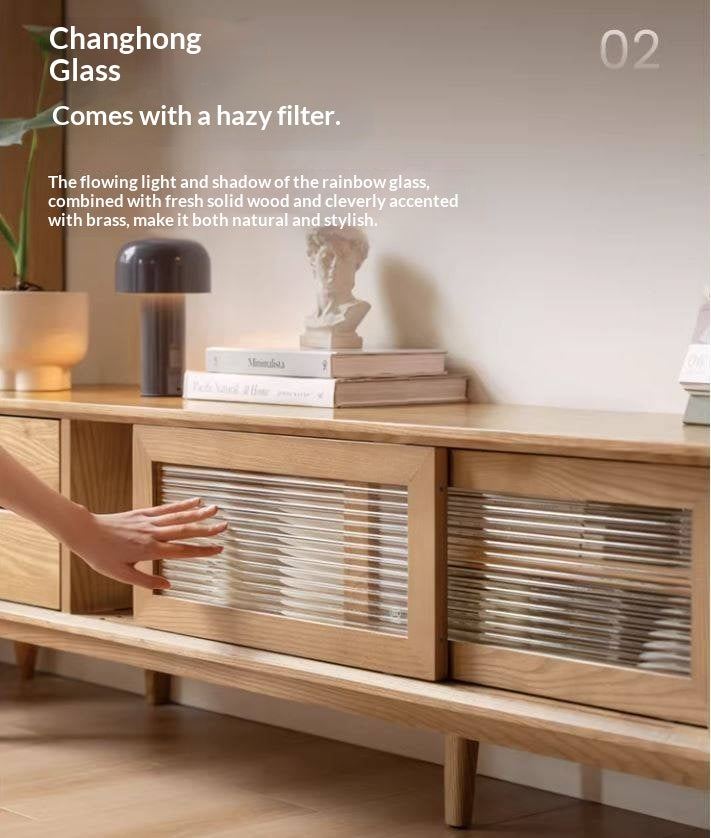 Ash Solid Wood Modern Locker Floor TV Cabinet.