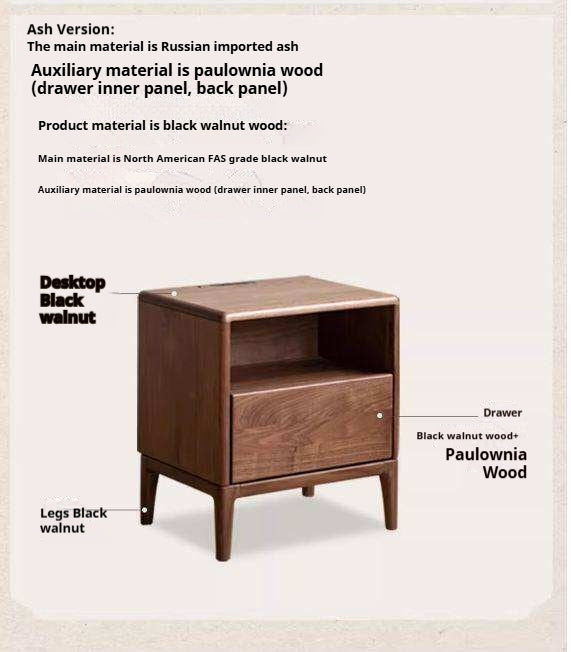 Black Walnut, Ash Solid Wood Nightstand With Light