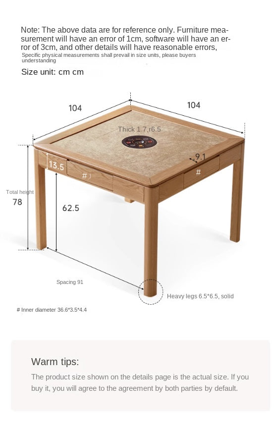 Oak Solid Wood Electric Mahjong Table