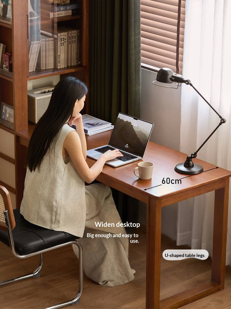 Poplar Solid Wood Retro Style Multifuntional Desk with Integrated Bookshelf