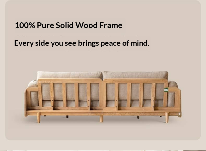Oak, Ash Solid Wood Sofa with Exposed Wide Arms, High-Back, Genuine leather -fabric