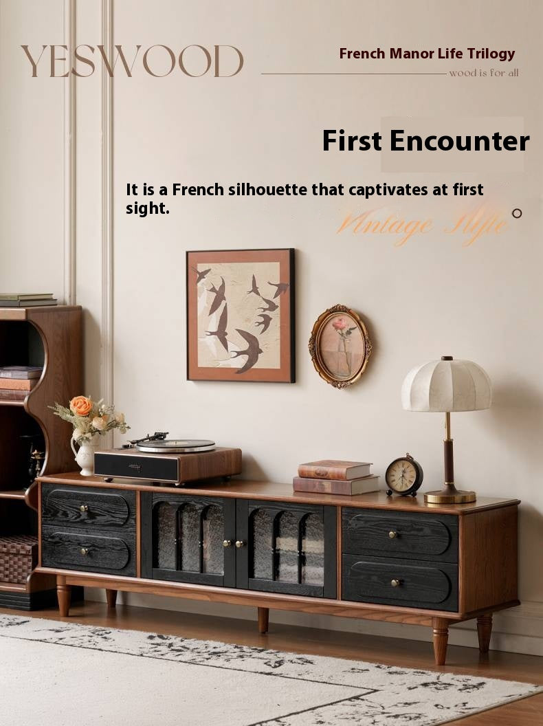 Ash Solid Wood French Retro TV Cabinet