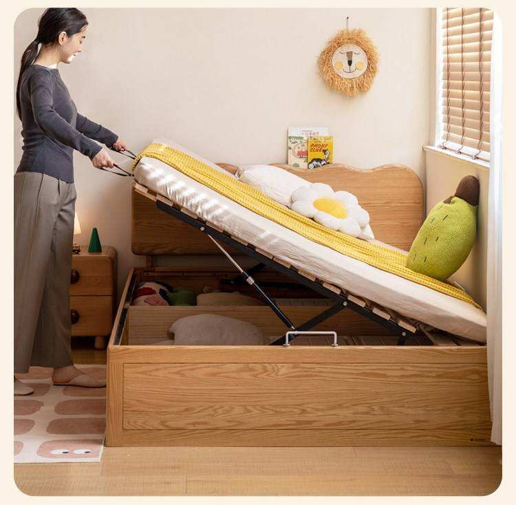 Oak Solid Wood Kids Side-Lift Storage Bed