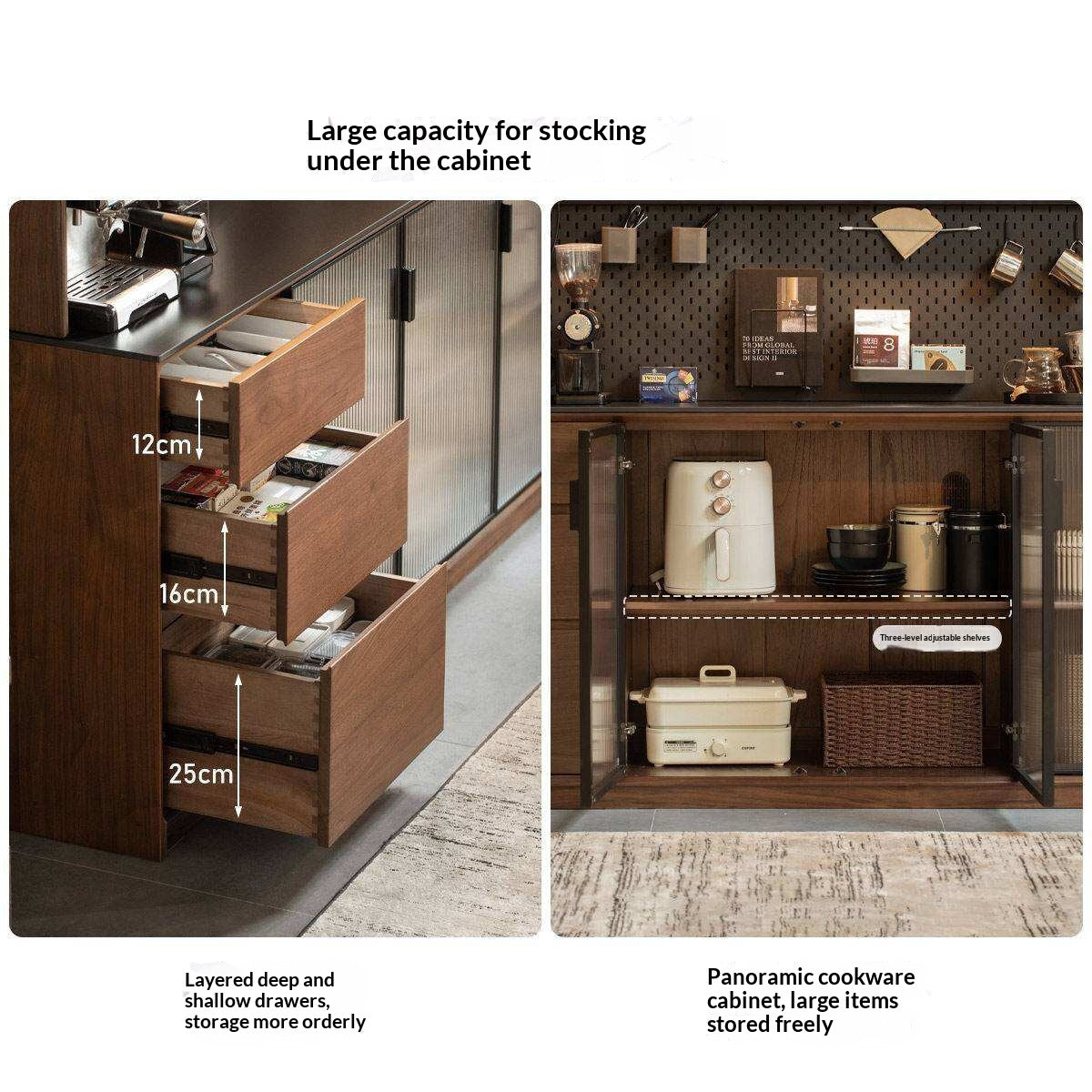 Black Walnut Solid Wood Sideboard with Italian Light Luxury Design