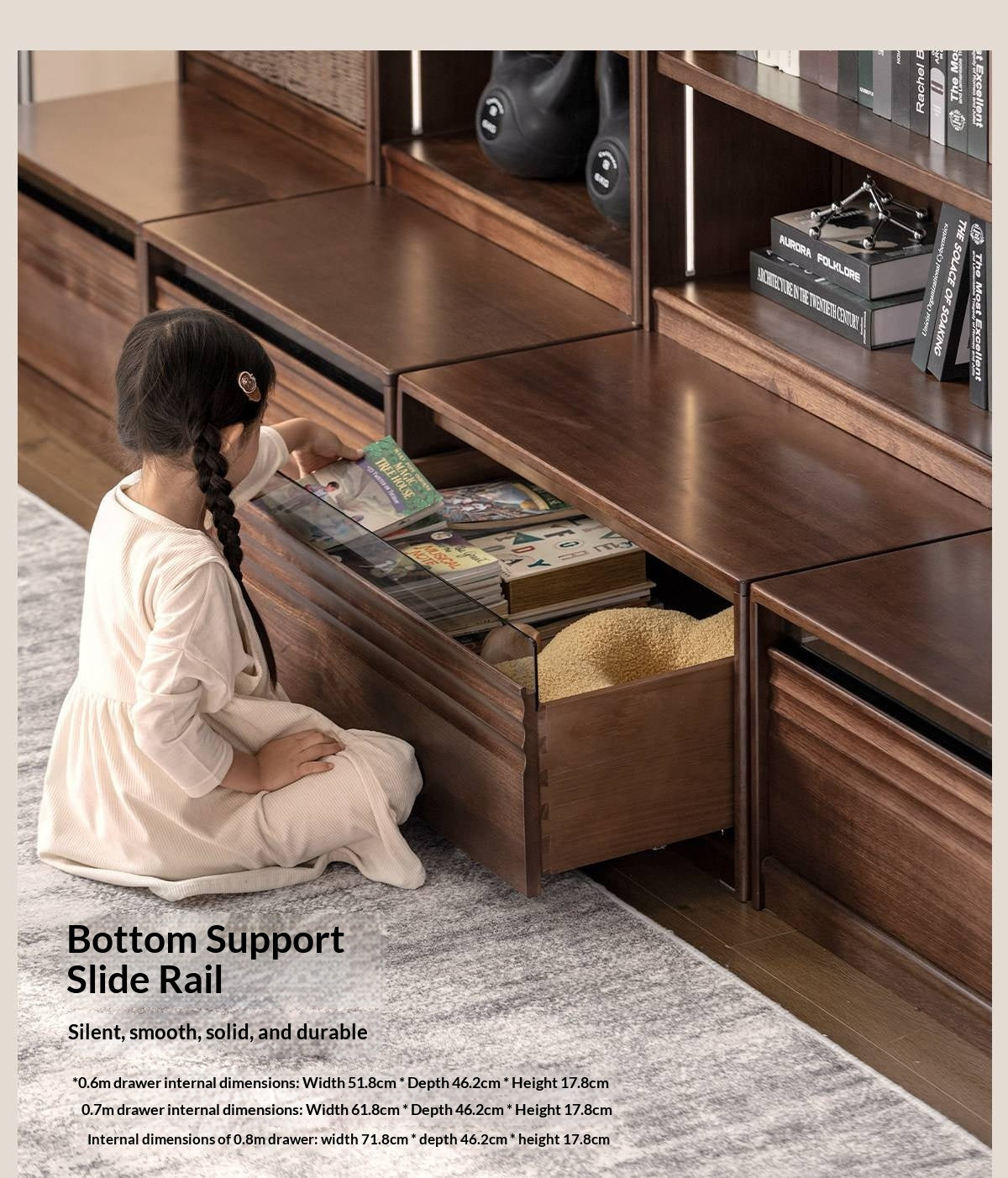 Black Walnut, Ash Solid Wood Combination Bookcase with Floor Display and Luxury Storage