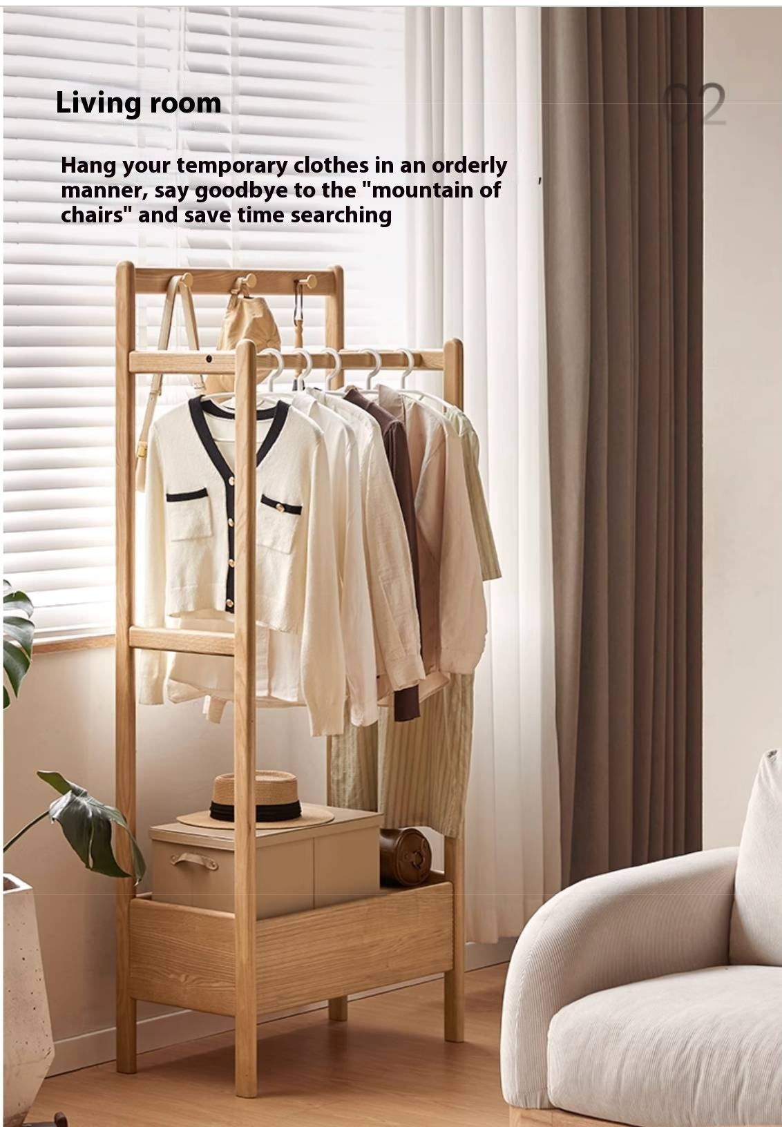 Ash Solid Wood Modern Style Hanger With Storage