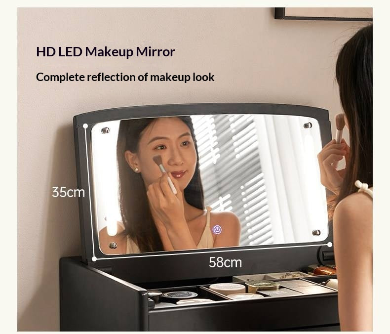 Solid RubberWood Black Vanity Table Mirror LED Touch