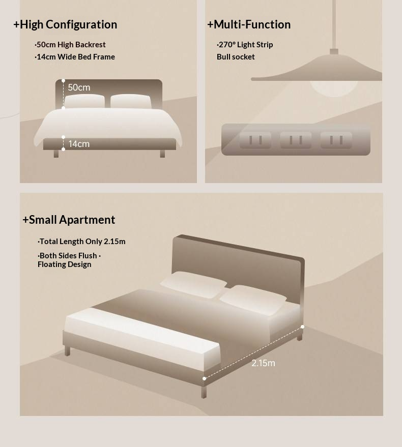 Sandalwood Solid Wood Modern Simple luminous Multifunctional Bed