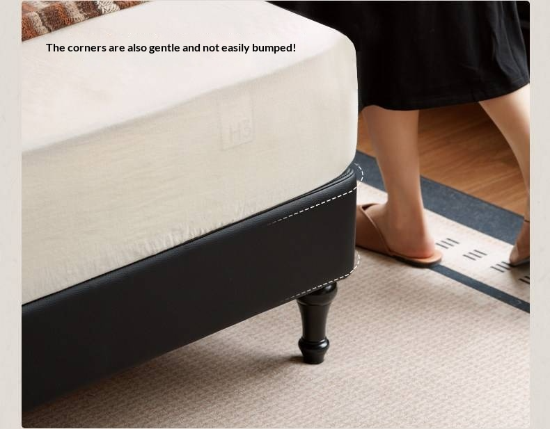 Luxury Genuine Leather Soft Headboard Bed, American Style Riveted Bed