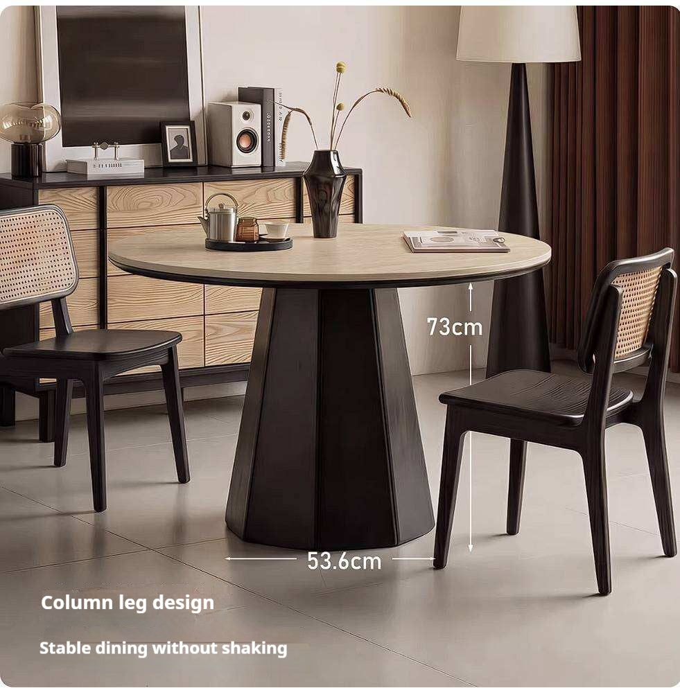 Ash Solid Wood Dining Table with Slate Top, Mid Century Round Design