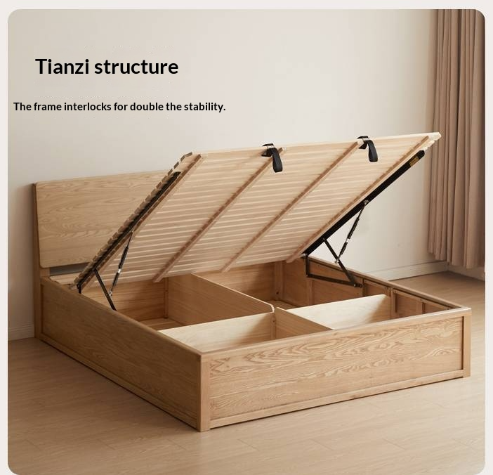 Ash Solid Wood Bed — Slab Design, Home Italian Light Luxury Box Bed