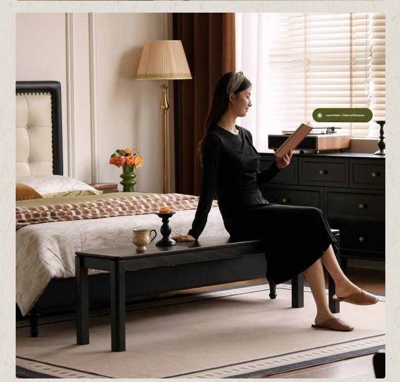 Luxury Genuine Leather Soft Headboard Bed, American Style Riveted Bed